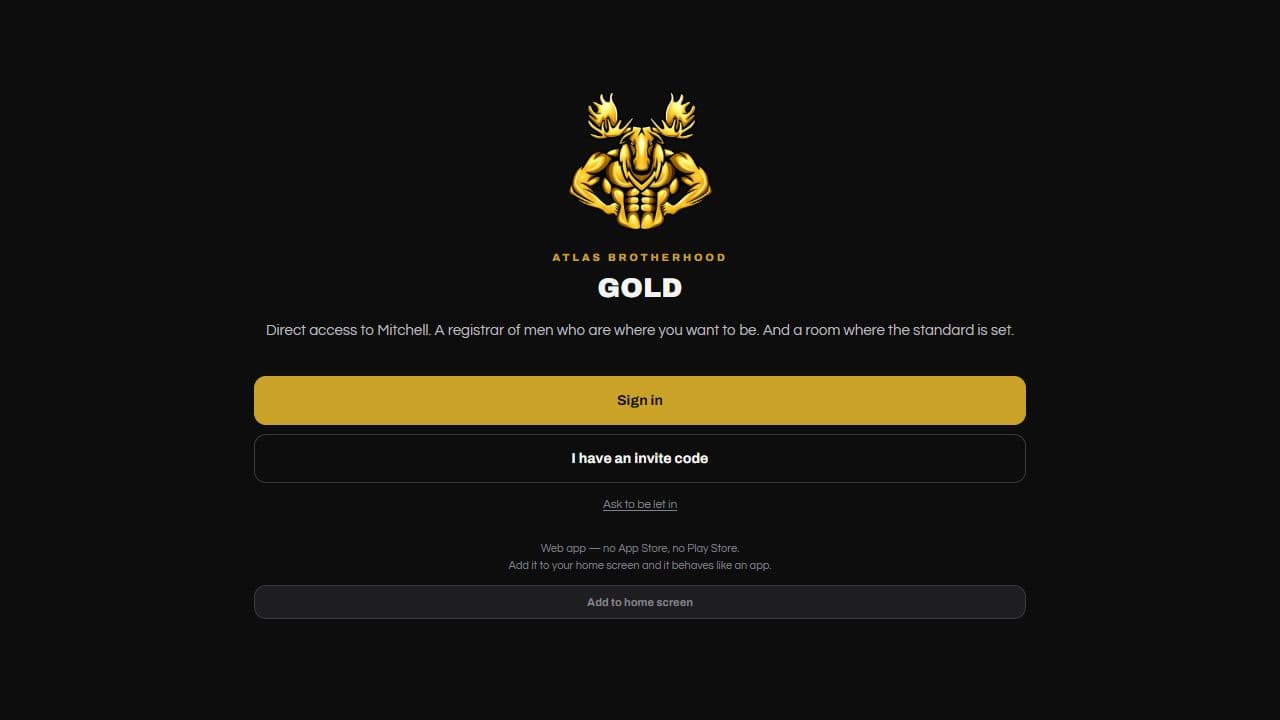 Atlas Brotherhood Gold member sign-in screen